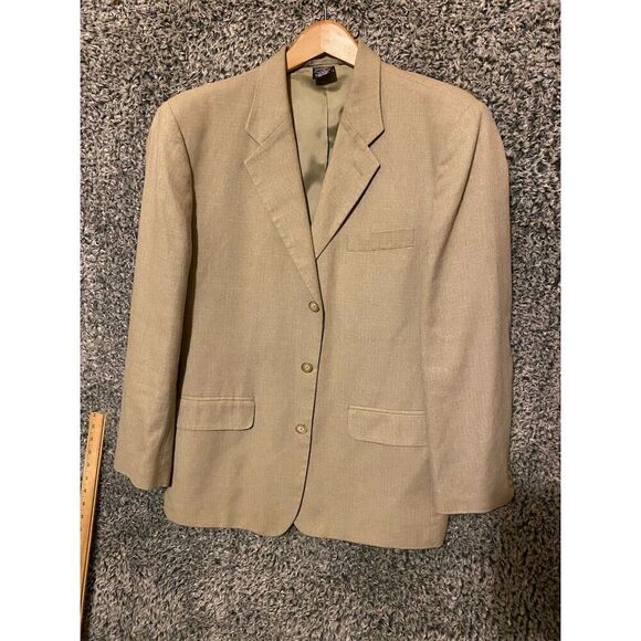 Claiborne Men's Beige Blazer Suit Jacket Size 40 Fabric Woven in Italy - Picture 2 of 10